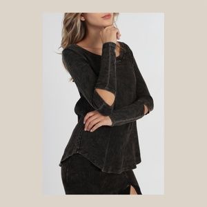 Mineral Wash Thermal Cut Out Long Sleeve Top